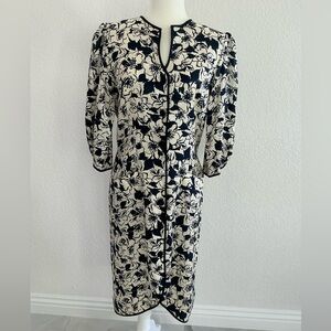 SILK STUDIO Vintage Inspired Size 10 Navy Ivory Midi Dress